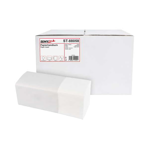 SEMY TOP Papier-Falthandtücher hochweiss mit Prägung, 2-lagig, V/ZZ/Singlefold-Falzung, 24,5 x 11 cm, Zellstoff-Papier, 4000 Stück Kartoon